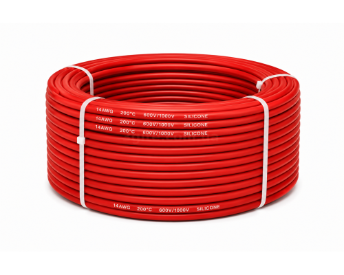 Кабель силиконовый красный 14 AWG, бухта 200м.